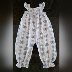 Burts Bee White and Green Floral Baby Romper